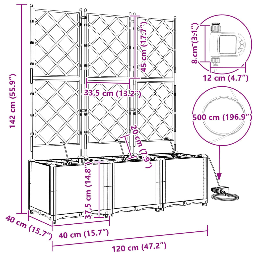 vidaXL Doniczka ogrodowa 3 pcs Szary 120 x 40 x 142 cm