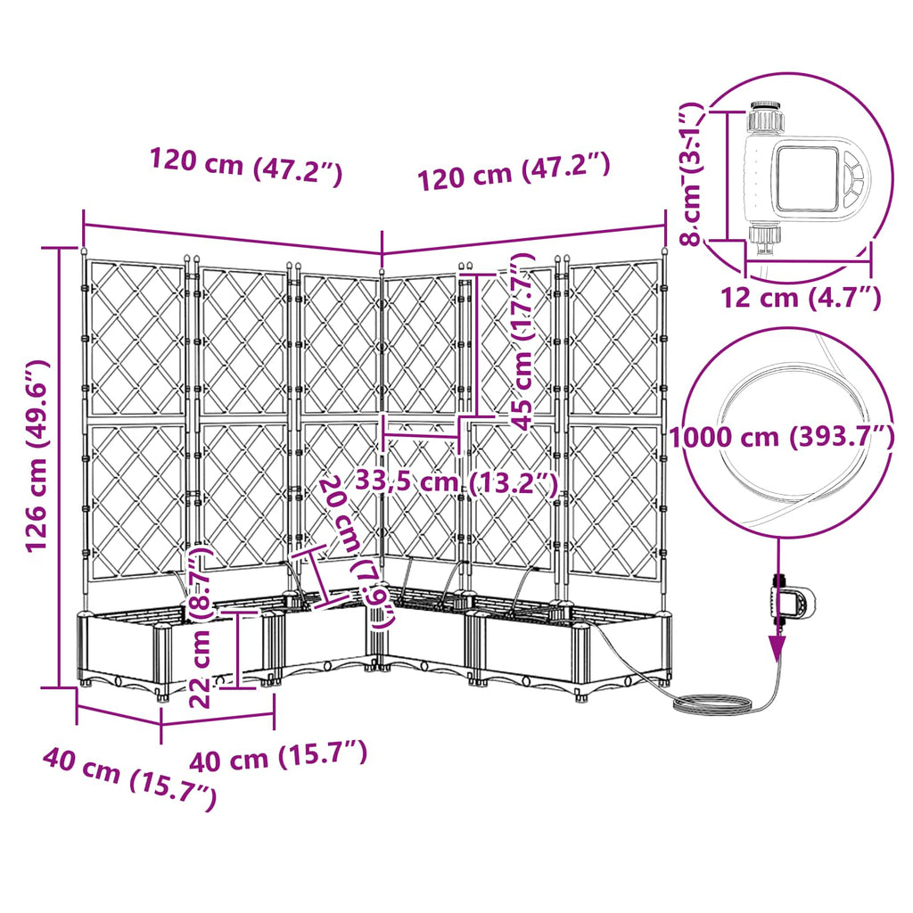 vidaXL Doniczka ogrodowa 5 pcs Szary 120 x 120 x 126 cm