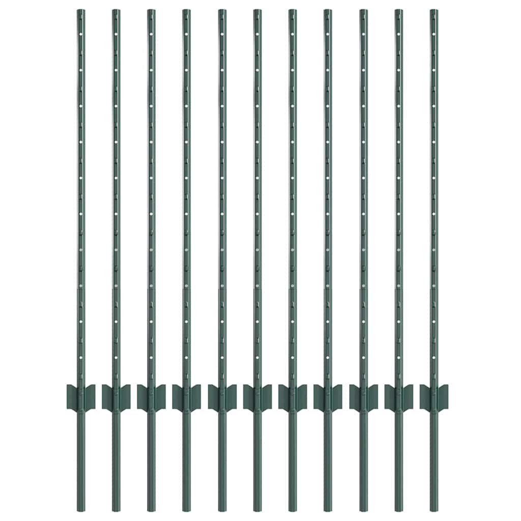 vidaXL Wbudowany słupek ogrodzeniowy 11 szt. zielony 140 cm