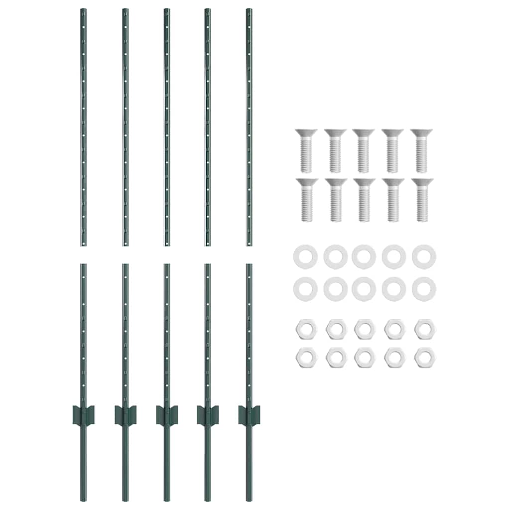 vidaXL Wbudowany słupek ogrodzeniowy 5 pcs zielony 160 cm