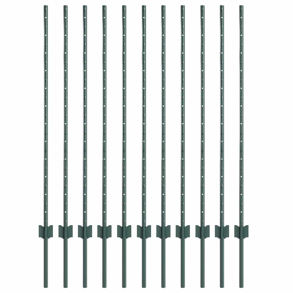 vidaXL Wbudowany słupek ogrodzeniowy 11 pcs zielony 160 cm