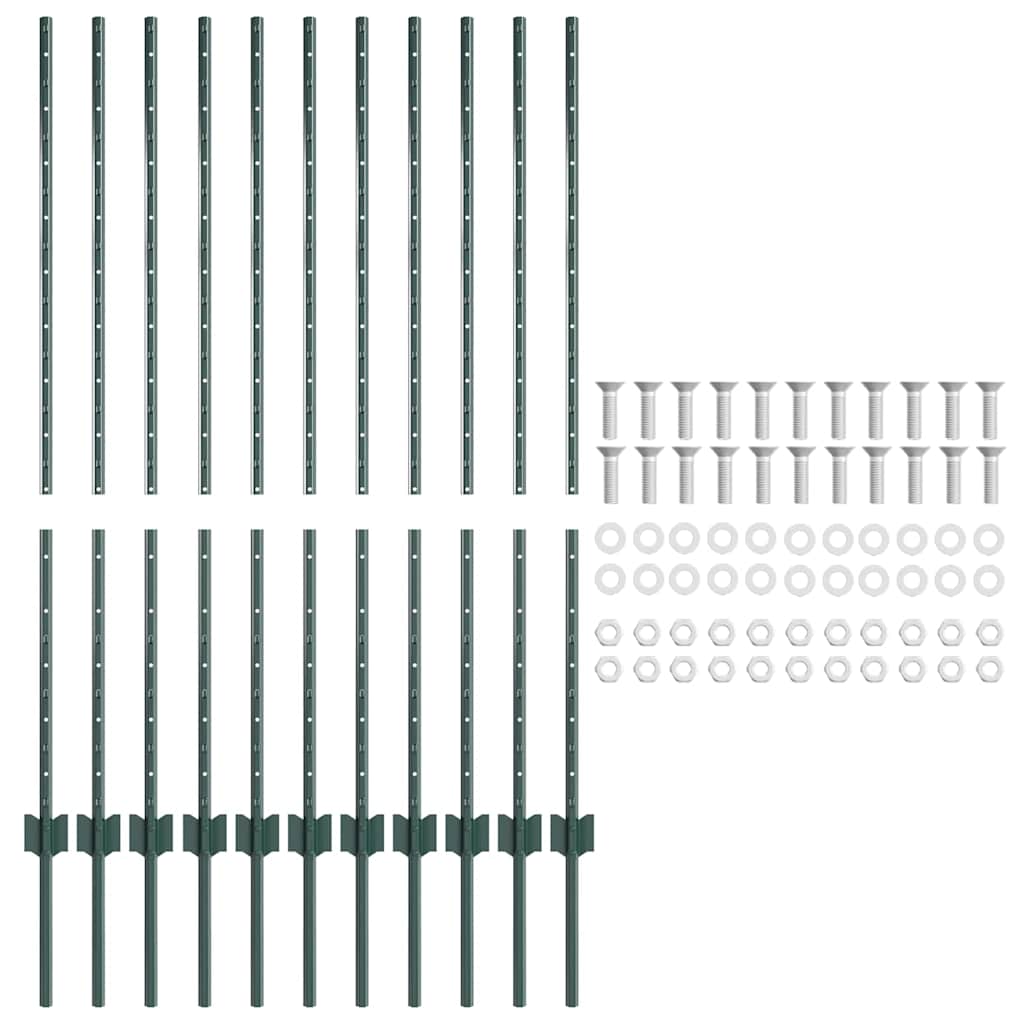 vidaXL Wbudowany słupek ogrodzeniowy 11 pcs zielony 160 cm