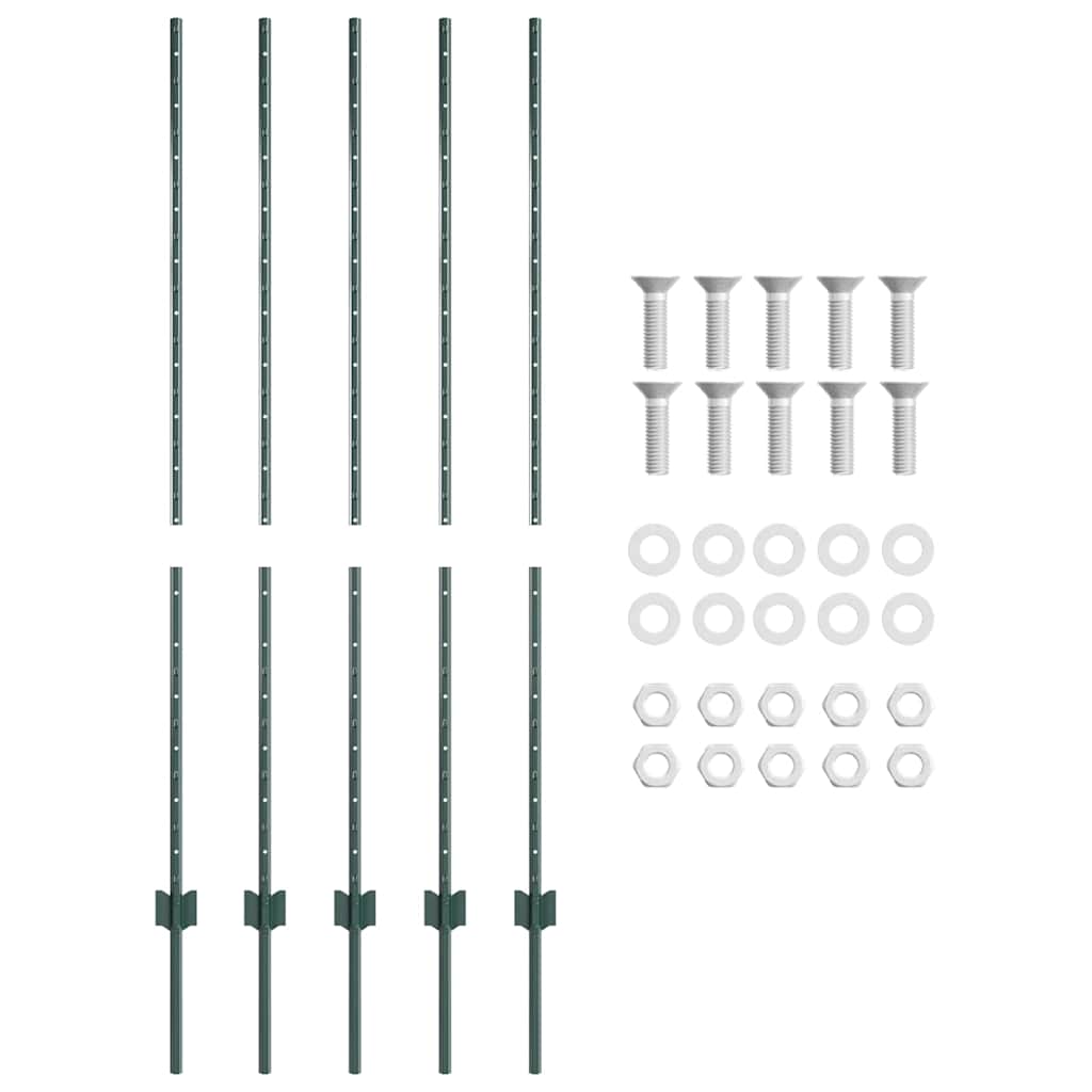 vidaXL Wbudowany słupek ogrodzeniowy 5 pcs zielony 180 cm