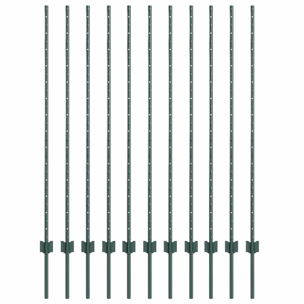 vidaXL Wbudowany słupek ogrodzeniowy 11 pcs zielony 180 cm