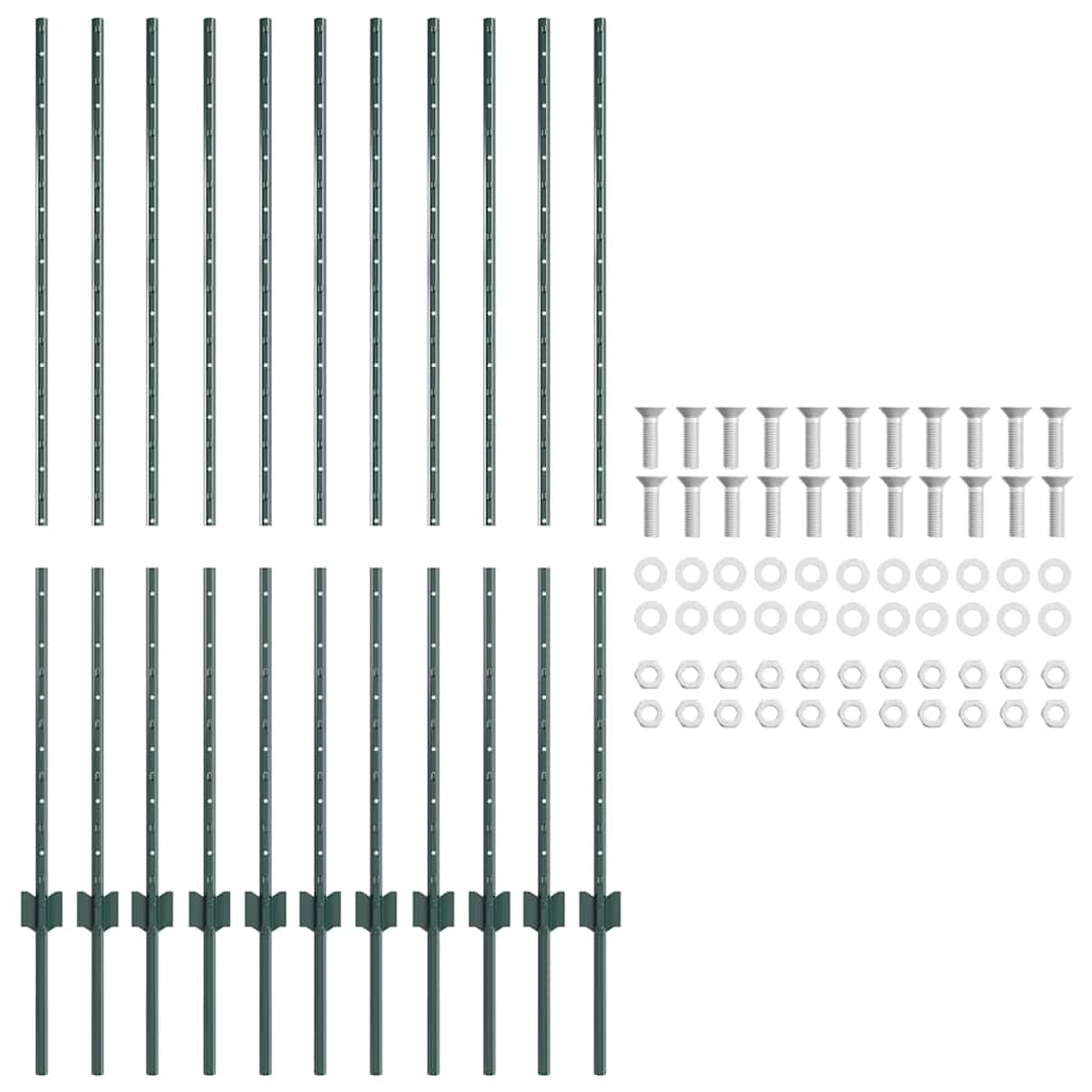vidaXL Wbudowany słupek ogrodzeniowy 11 pcs zielony 180 cm