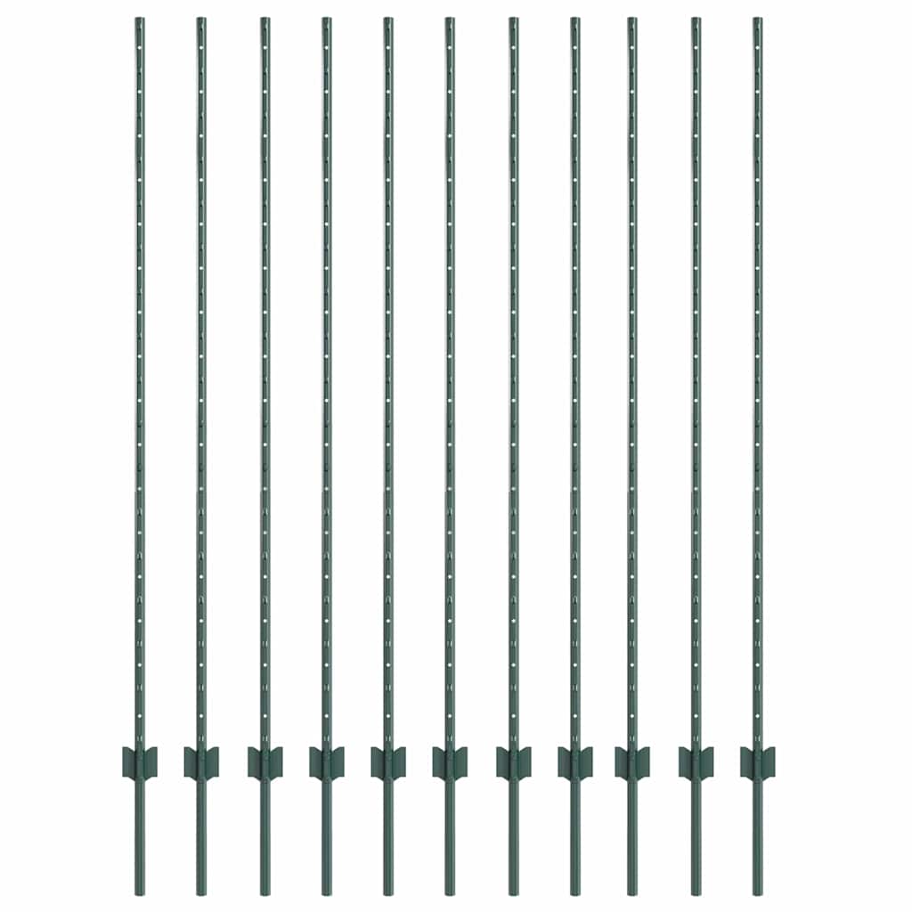 vidaXL Wbudowany słupek ogrodzeniowy 11 pcs zielony 200 cm