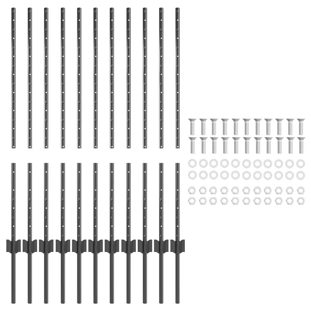 vidaXL Wbudowany słupek ogrodzeniowy 11 pcs Szary 140 cm