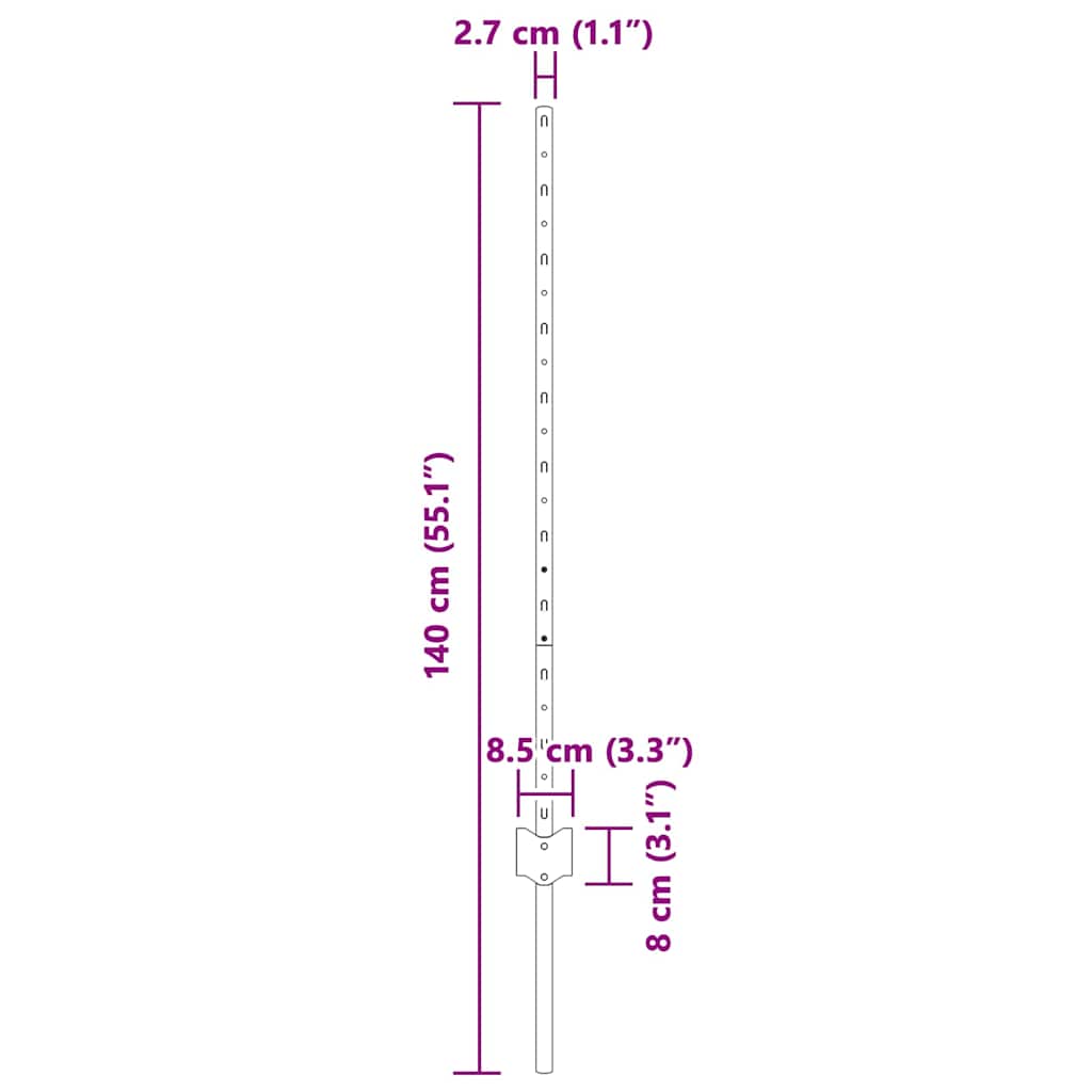 vidaXL Wbudowany słupek ogrodzeniowy 11 pcs Szary 140 cm