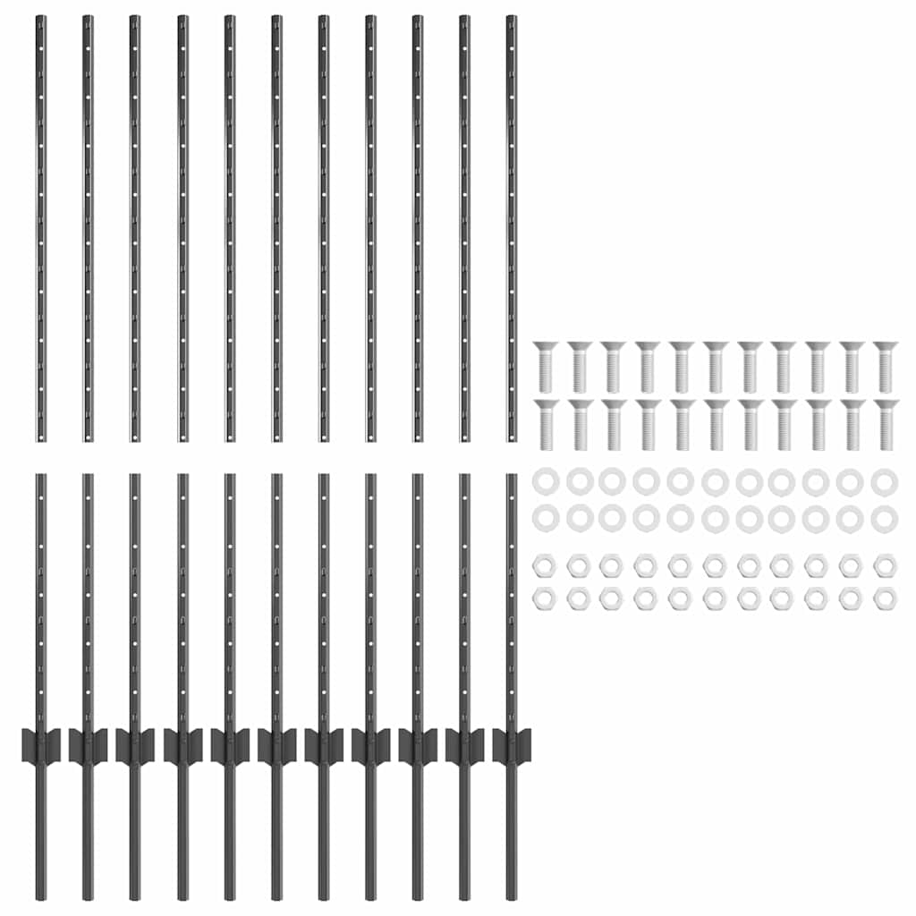vidaXL Wbudowany słupek ogrodzeniowy 11 pcs Szary 160 cm