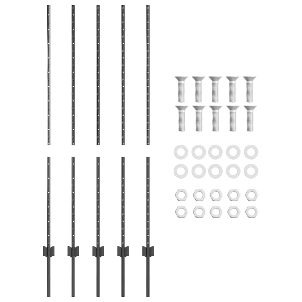 vidaXL Wbudowany słupek ogrodzeniowy 5 pcs Szary 180 cm