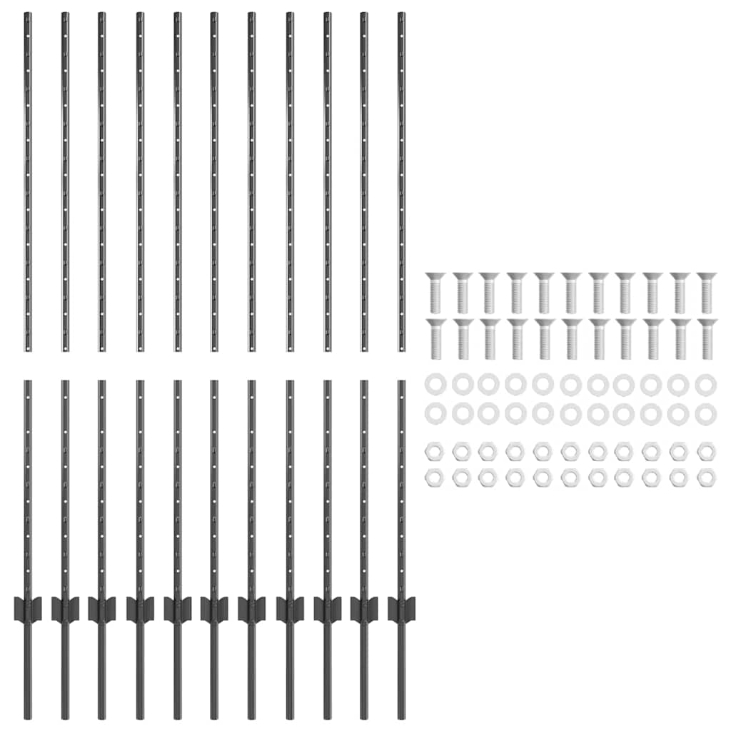vidaXL Wbudowany słupek ogrodzeniowy 11 pcs Szary 180 cm