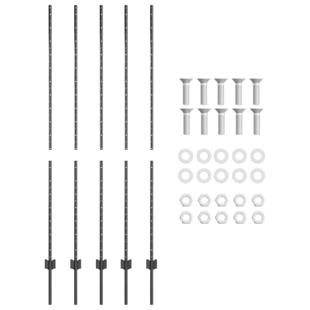 vidaXL Wbudowany słupek ogrodzeniowy 5 pcs Szary 200 cm