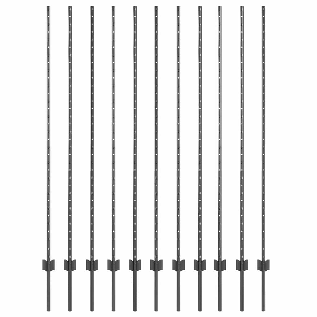 vidaXL Wbudowany słupek ogrodzeniowy 11 pcs Szary 200 cm