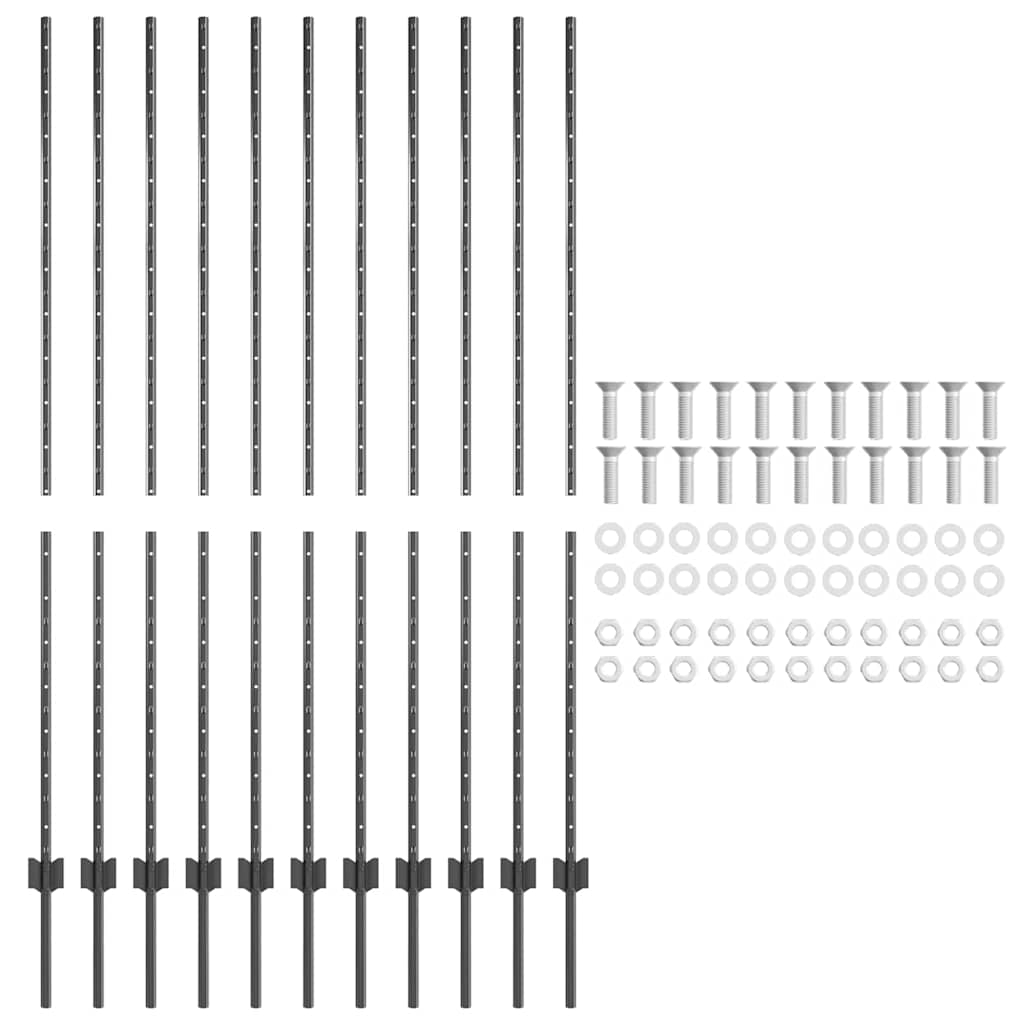 vidaXL Wbudowany słupek ogrodzeniowy 11 pcs Szary 200 cm