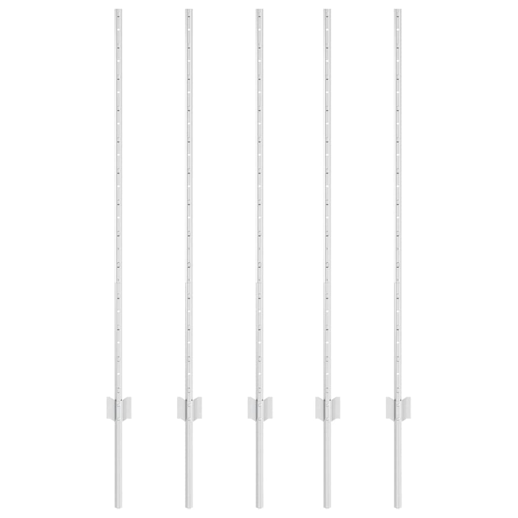 vidaXL Wbudowany słupek ogrodzeniowy 5 pcs srebrny 160 cm