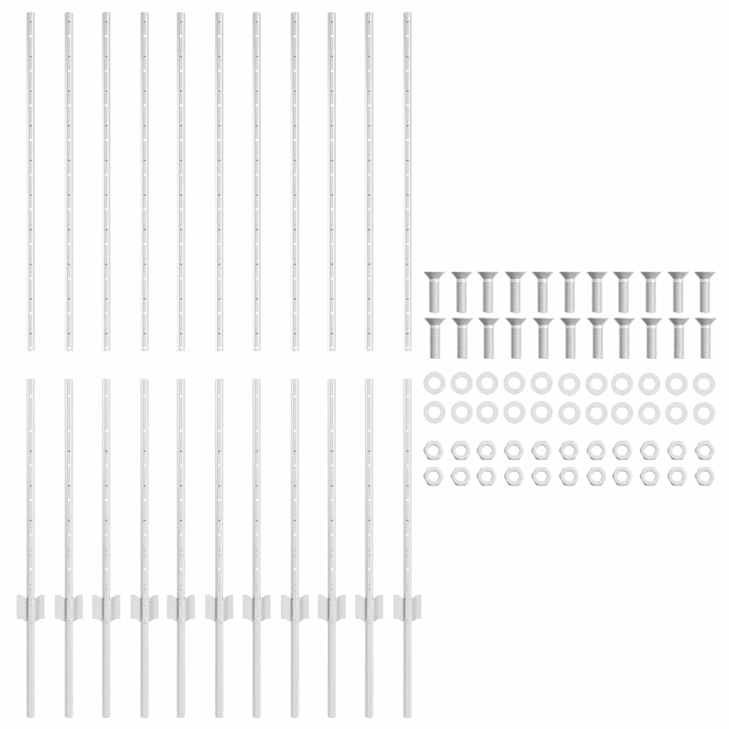 vidaXL Wbudowany słupek ogrodzeniowy 11 pcs srebrny 180 cm