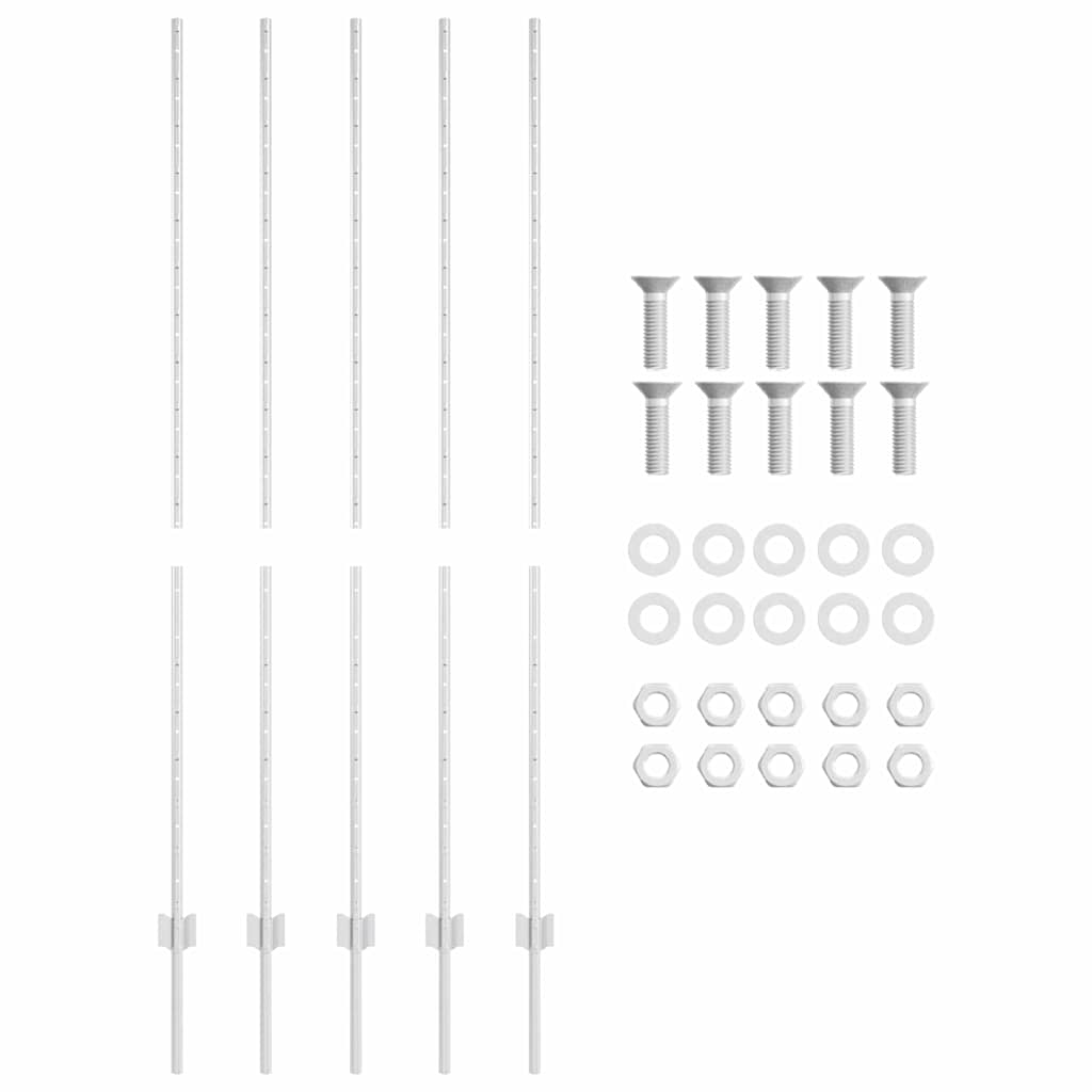 vidaXL Wbudowany słupek ogrodzeniowy 5 pcs srebrny 200 cm