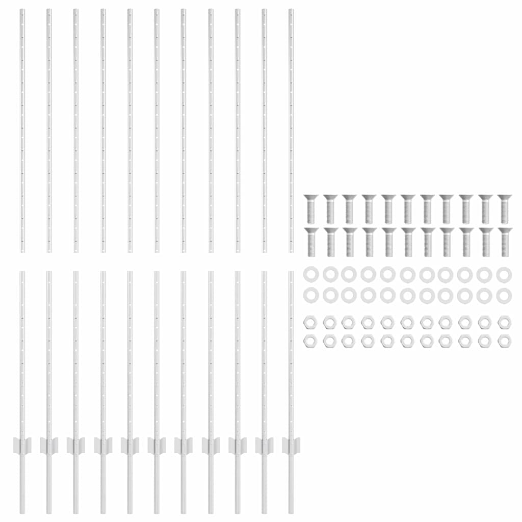 vidaXL Wbudowany słupek ogrodzeniowy 11 pcs srebrny 200 cm