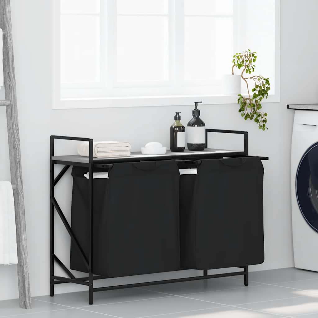 vidaXL Kosz na pranie 2 przegrody z półką, szary dąb sonoma