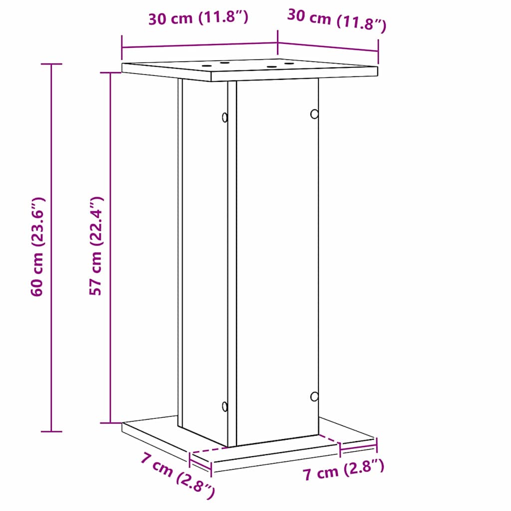 vidaXL Stojaki na głośniki 2 pcs Czarny Dąb 30 x 30 x 60 cm