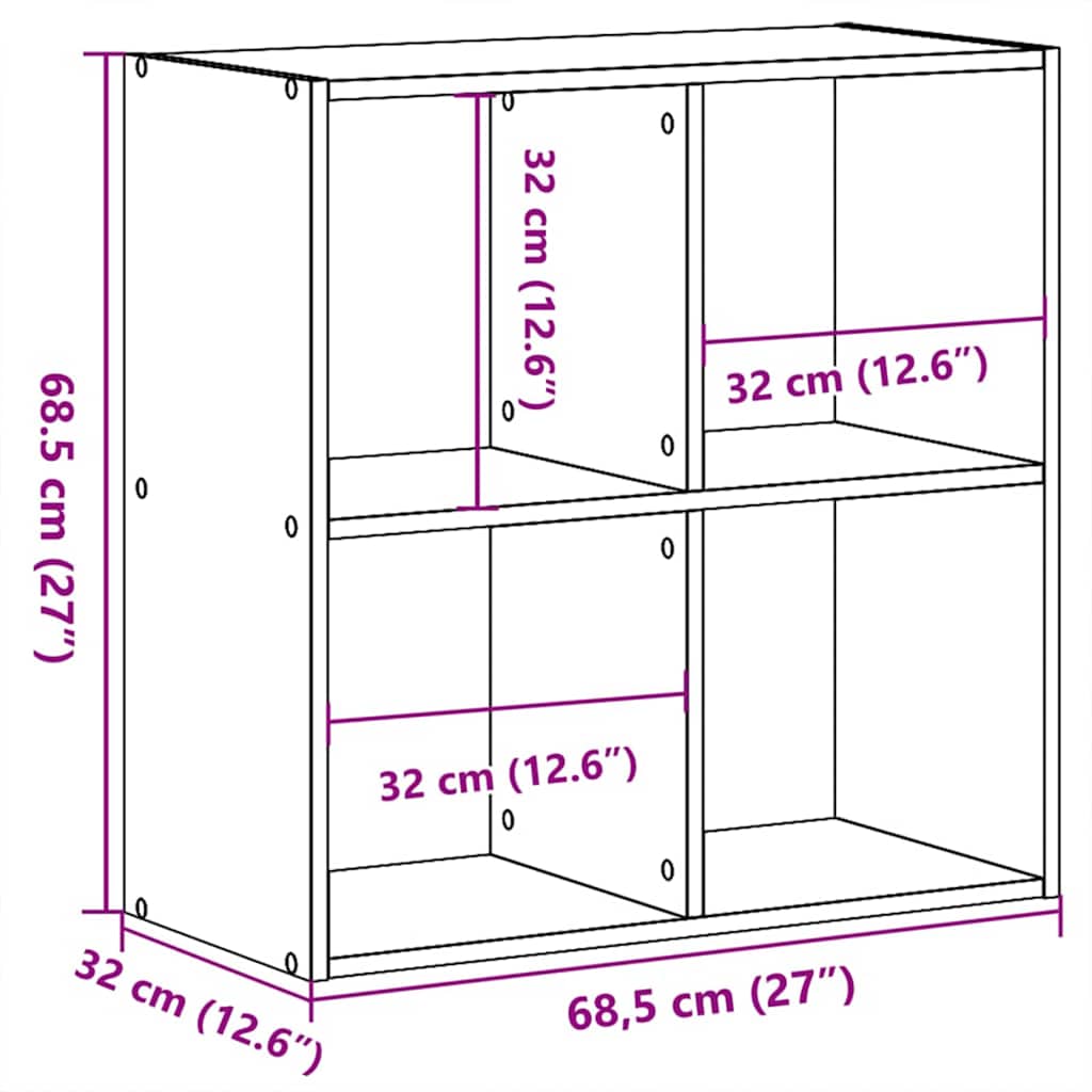 vidaXL Półka na książki Czarny Dąb 68,5 x 32 x 68,5 cm