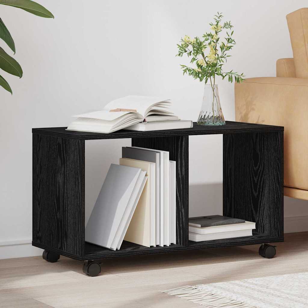 vidaXL Stolik końcowy z półką z kołem Czarny Dąb 72 x 33 x 42,5 cm