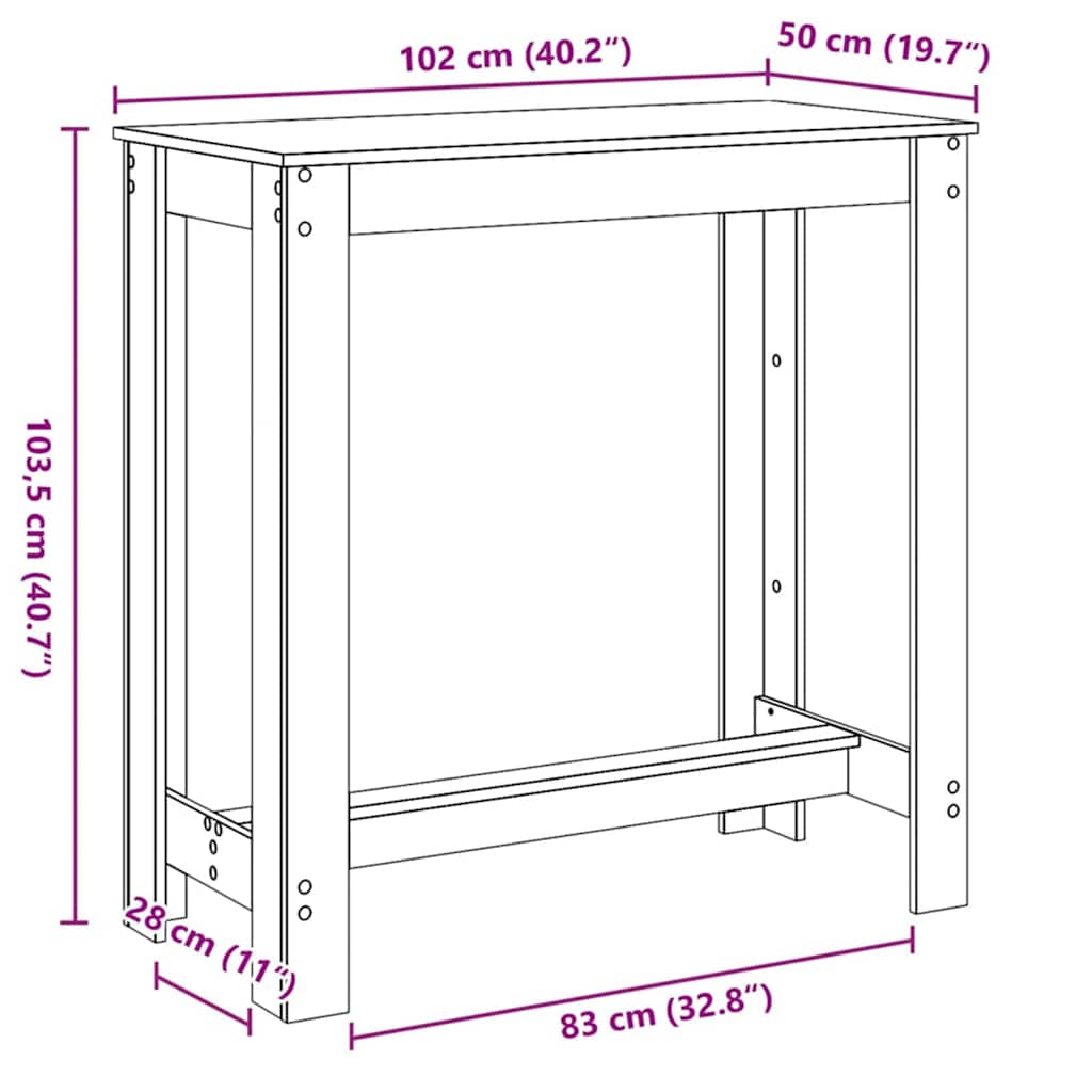 vidaXL Stół barowy Czarny Dąb 102 x 50 x 103.5 cm