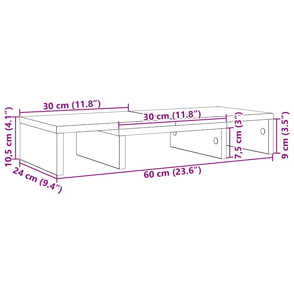 vidaXL Podstawka pod monitor, regulowana, czarny dąb, 60x24x10,5 cm