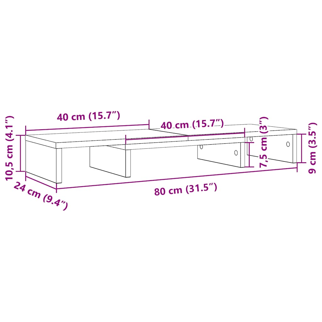 vidaXL Podstawka pod monitor, regulowana, czarny dąb, 80x24x10,5 cm