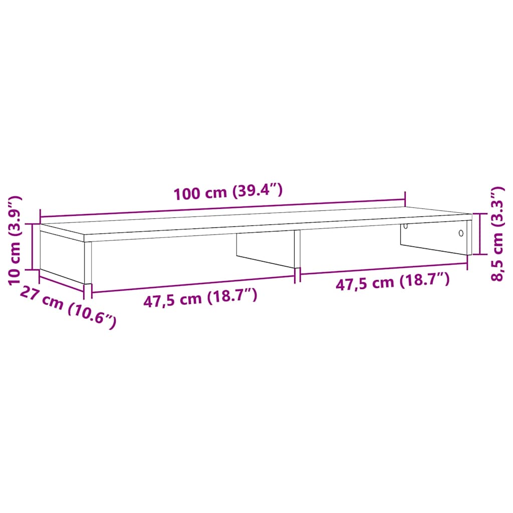 vidaXL Podstawka pod monitor, czarny dąb, 100x27x10 cm
