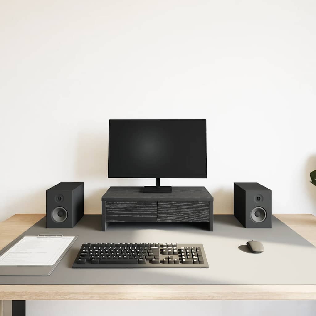 vidaXL Podstawka pod monitor, z szufladami, czarny dąb, 50x27x15 cm