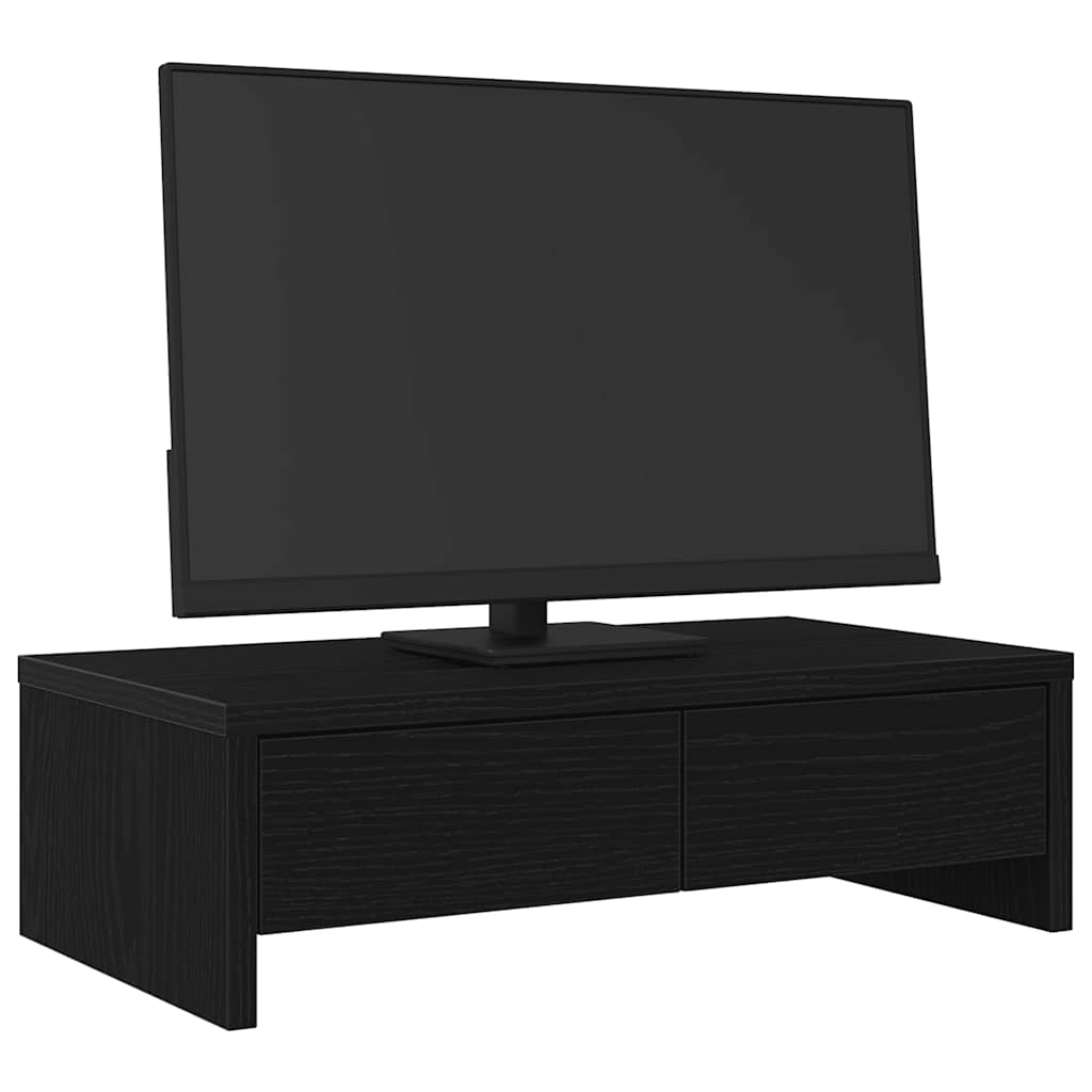 vidaXL Podstawka pod monitor, z szufladami, czarny dąb, 50x27x15 cm