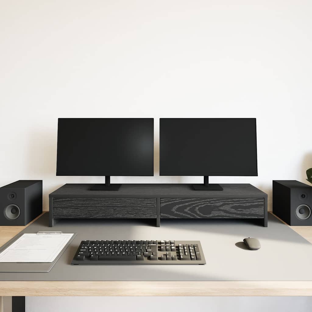 vidaXL Podstawka pod monitor, z szufladami, czarny dąb, 100x27x15 cm