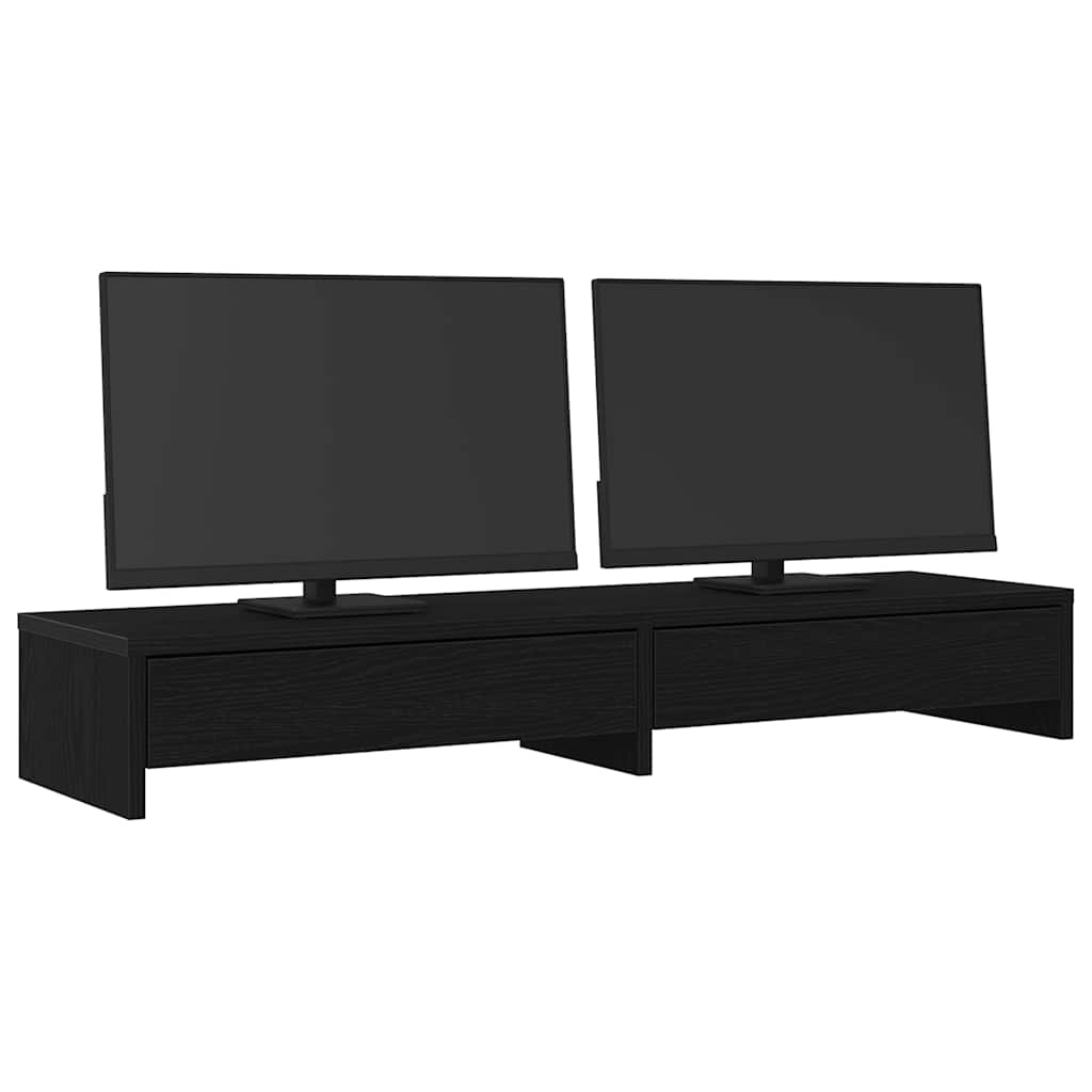 vidaXL Podstawka pod monitor, z szufladami, czarny dąb, 100x27x15 cm
