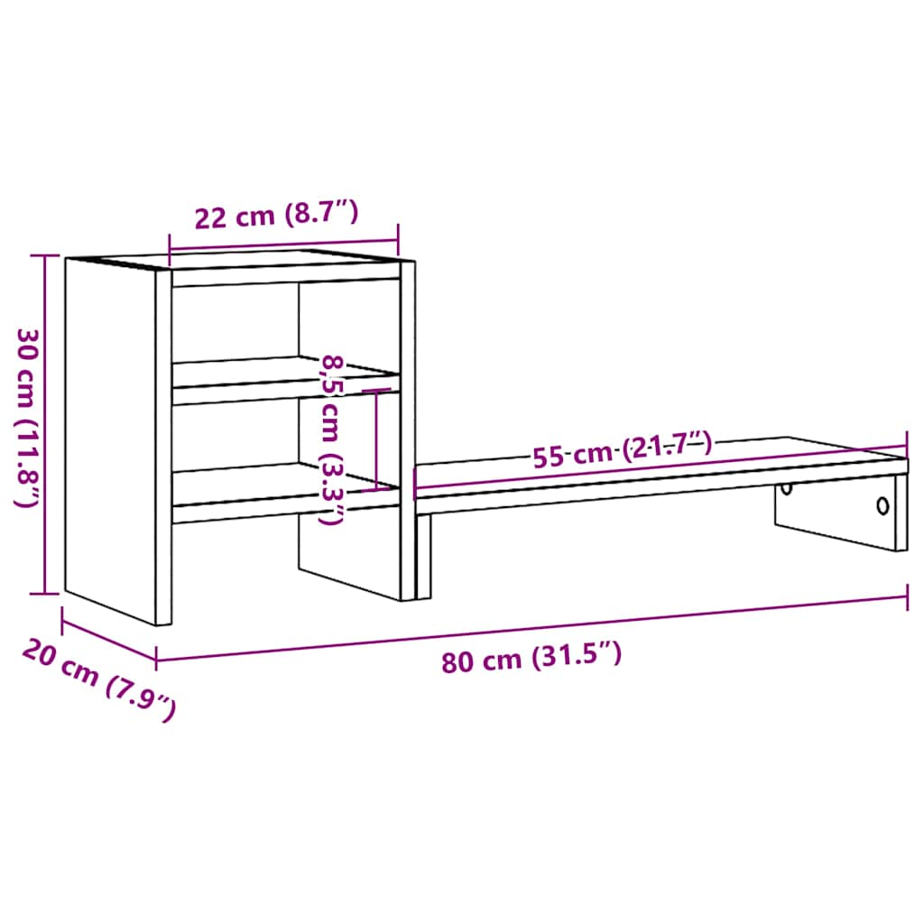vidaXL Podstawka pod monitor z organizerem, czarny dąb