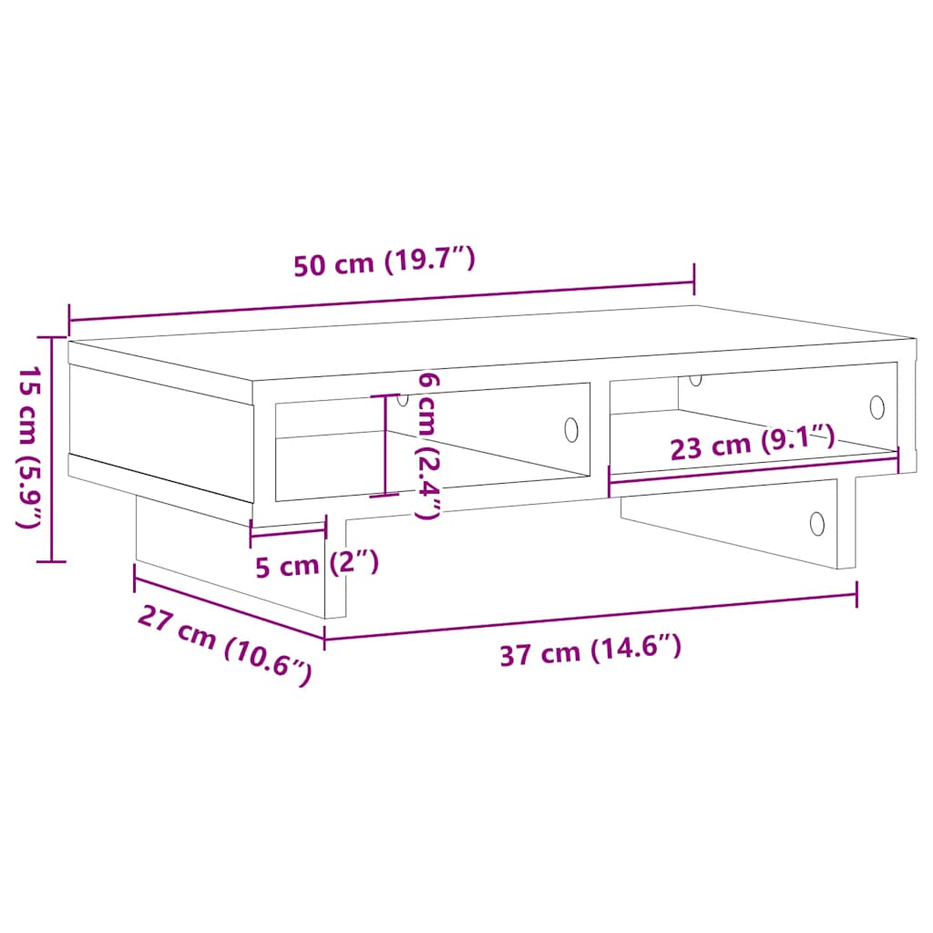 vidaXL Podstawka pod monitor, czarny dąb, 50x27x15 cm
