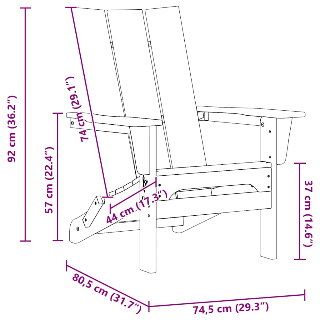 vidaXL Składany fotel Adirondack Granatowy 80,5 x 74,5 x 92 cm HDPE