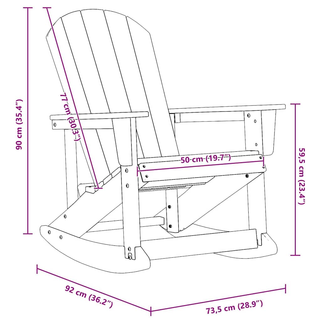 vidaXL Fotel bujany Adirondack Czarny 92 x 73,5 x 92 cm HDPE