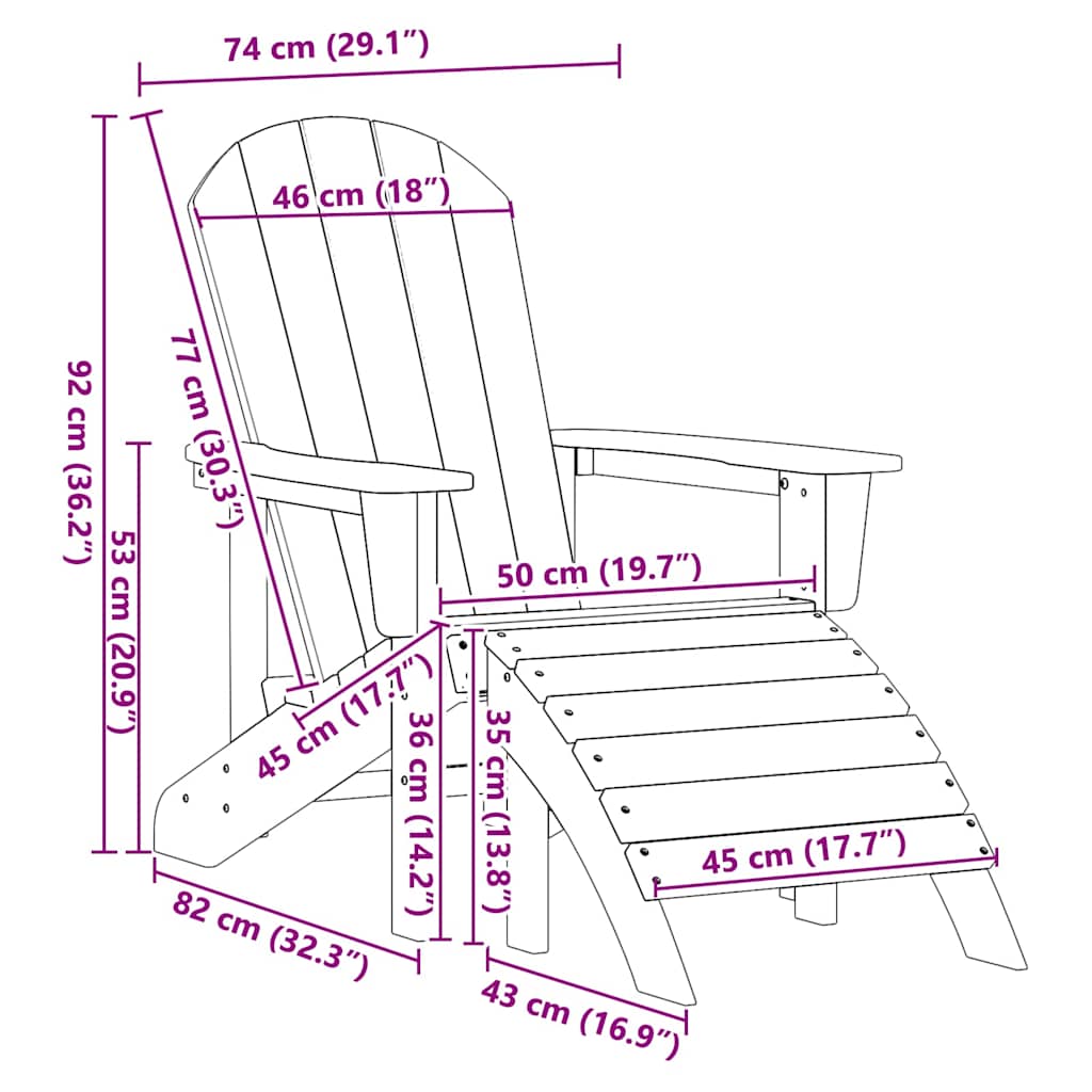 vidaXL Krzesło Adirondack Jasnoszary 82 x 74 x 92 cm HDPE