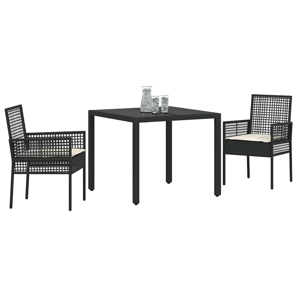 vidaXL Zestaw do jadalni w ogrodzie 3 pcs Czarny polirattan