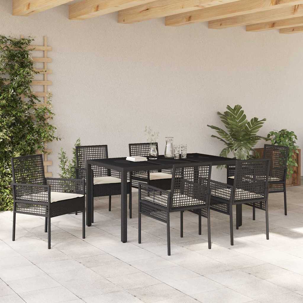 vidaXL Zestaw do jadalni w ogrodzie 7 pcs Czarny polirattan
