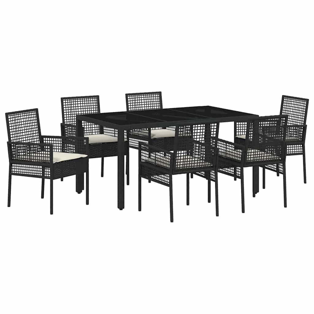 vidaXL Zestaw do jadalni w ogrodzie 7 pcs Czarny polirattan
