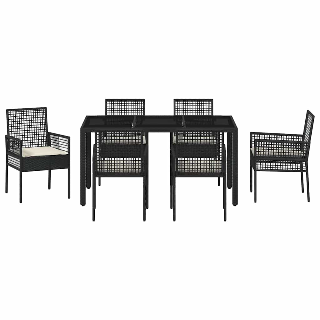 vidaXL Zestaw do jadalni w ogrodzie 7 pcs Czarny polirattan
