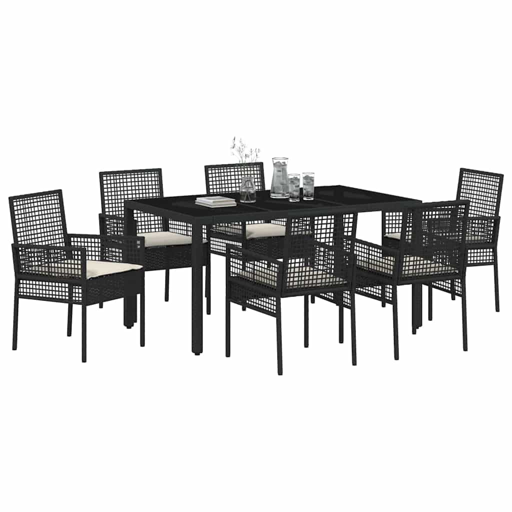 vidaXL Zestaw do jadalni w ogrodzie 7 pcs Czarny polirattan
