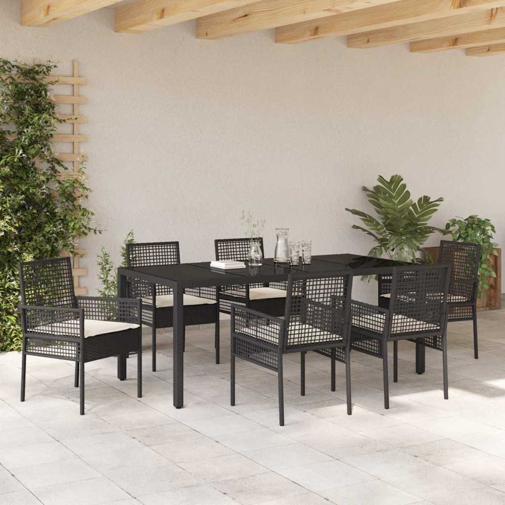vidaXL Zestaw do jadalni w ogrodzie 7 pcs Czarny polirattan