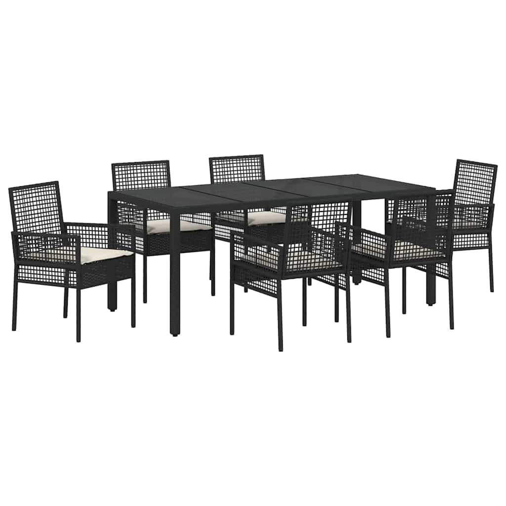 vidaXL Zestaw do jadalni w ogrodzie 7 pcs Czarny polirattan
