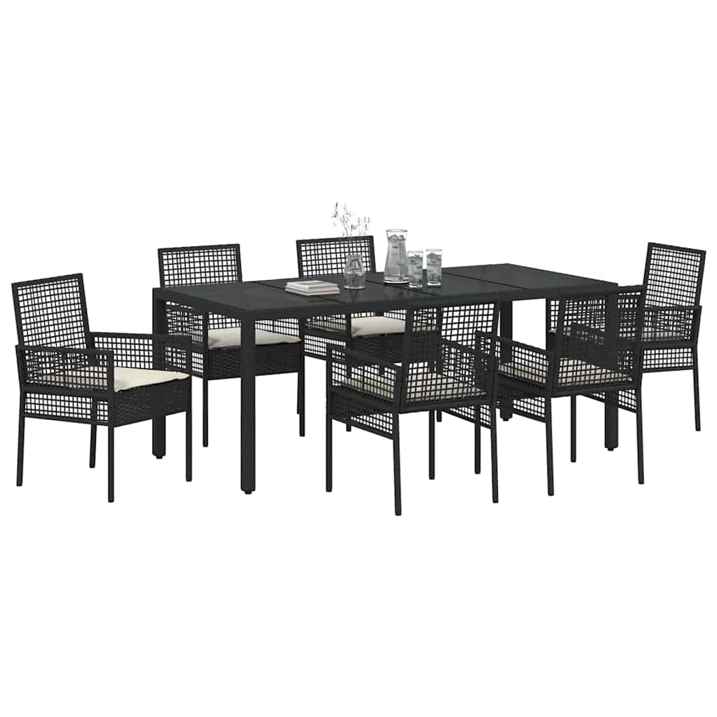 vidaXL Zestaw do jadalni w ogrodzie 7 pcs Czarny polirattan
