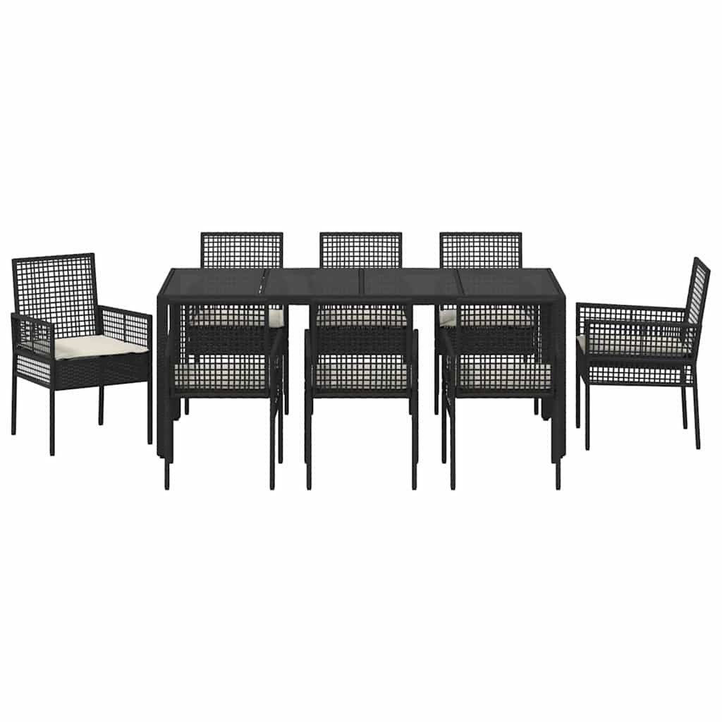 vidaXL Zestaw do jadalni w ogrodzie 9 pcs Czarny polirattan