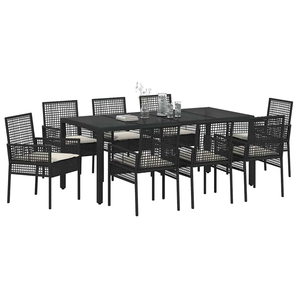vidaXL Zestaw do jadalni w ogrodzie 9 pcs Czarny polirattan