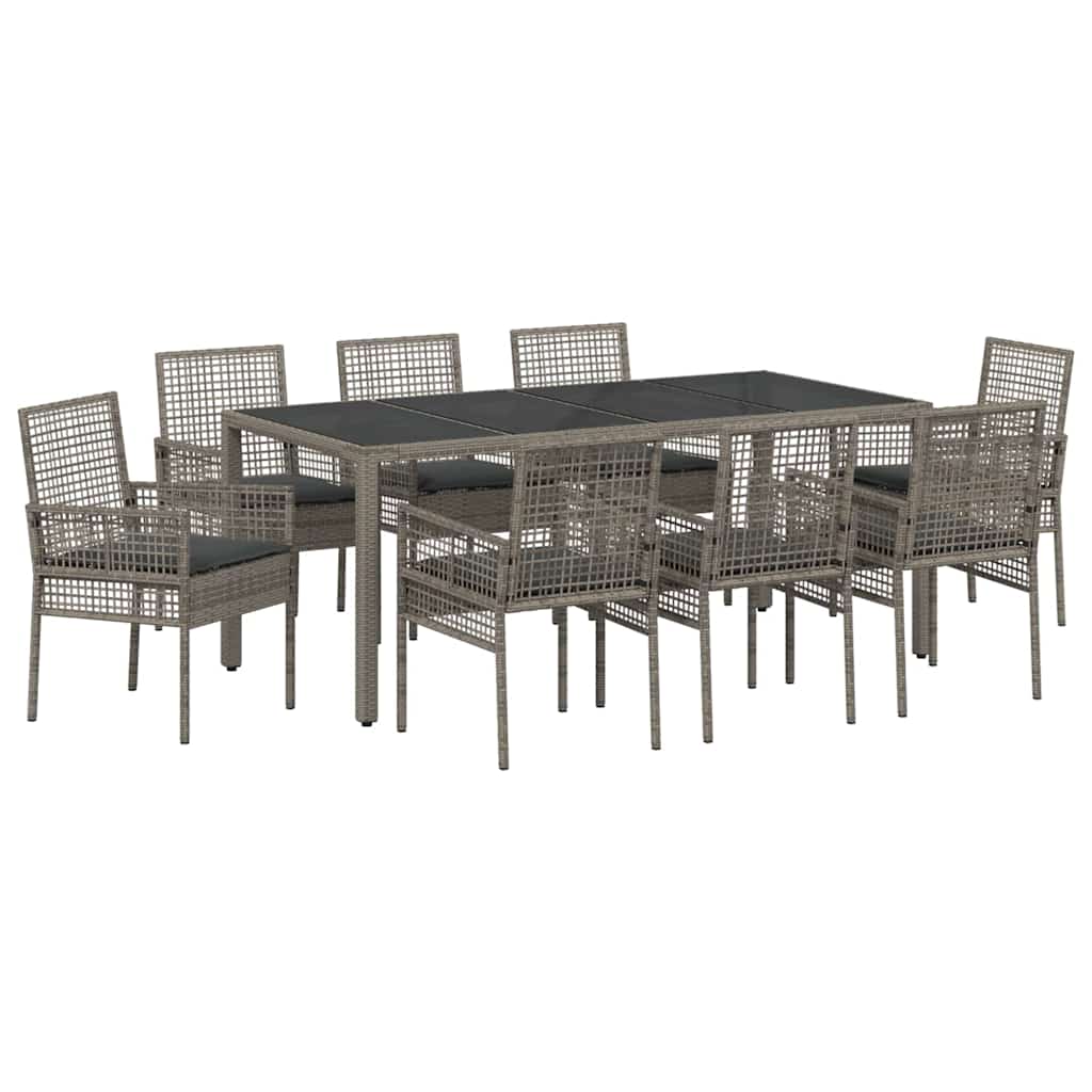 vidaXL Zestaw do jadalni w ogrodzie 9 pcs Szary polirattan
